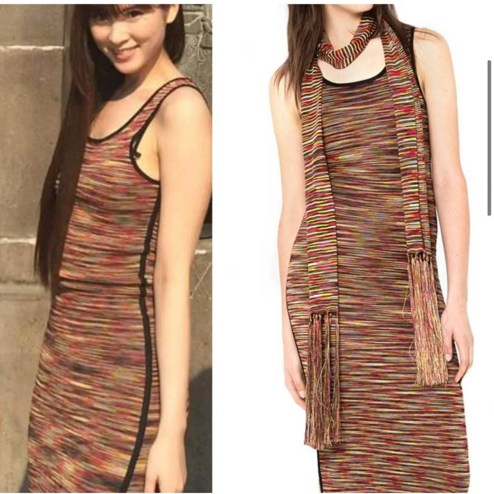 SANDRO Paris Roselia Knit Bodycon Black Red Space Dye Tank Dress Size 2 - Picture 3 of 15